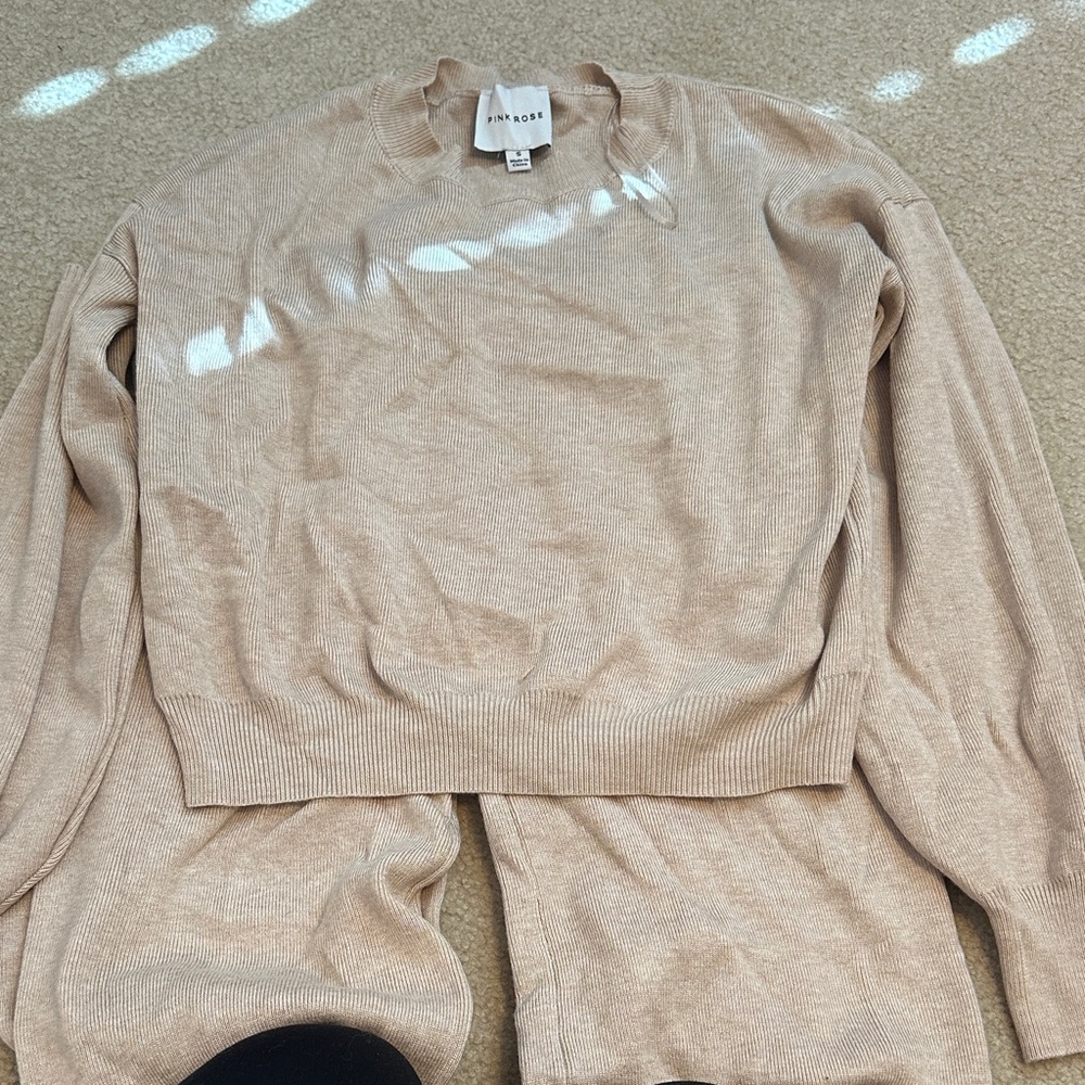 Pink Rose Cream Knit Set